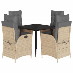vidaXL 5-delige Tuinset met kussens poly rattan beige