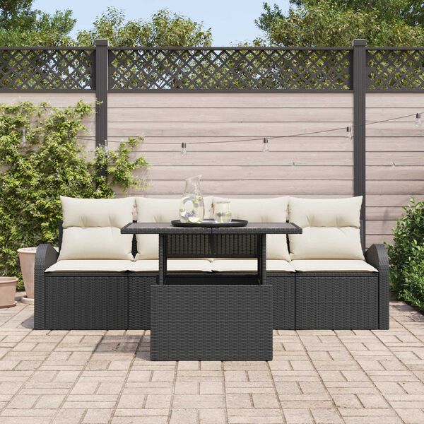 vidaXL Tuin Sofa Set met kussen 5 pcs Zwart Poly riet