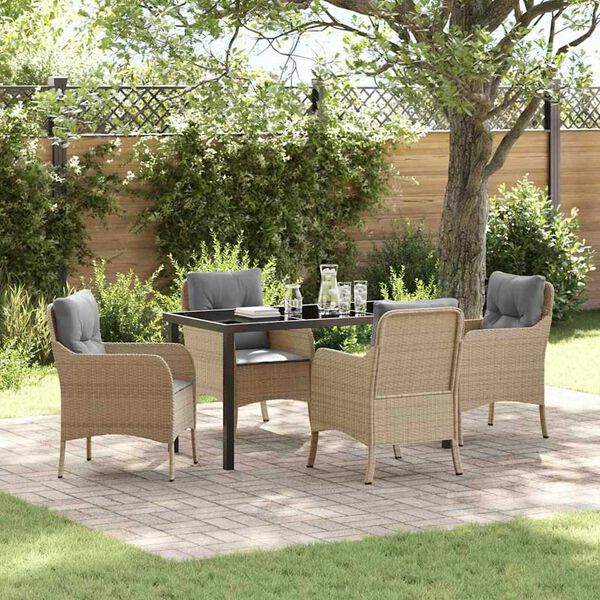 vidaXL Tuin eettafelset met kussen 5 pcs Beige poly rattan
