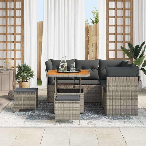 vidaXL Tuinbankenset 8 pcs Grijs poly rattan