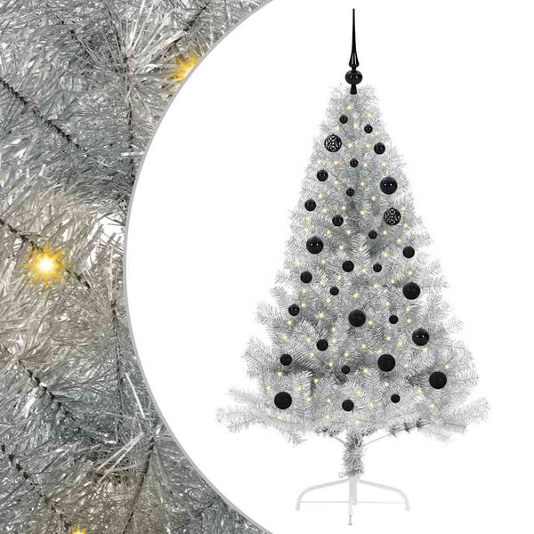 vidaXL Kunstmatig Voorverlicht Kerstboom met 150 LED Zilver 150 cm PET
