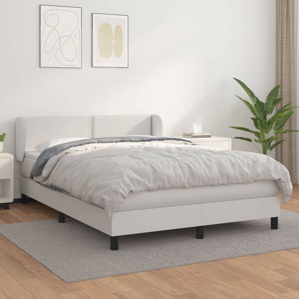 vidaXL Boxspring met matras kunstleer wit 140x200 cm