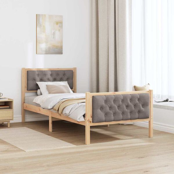 vidaXL Bedframe met hoofdeinde Taupe 90 x 190 cm Massief grenenhout
