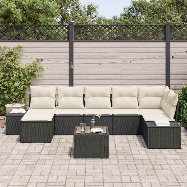 vidaXL Tuin Sofa Set met kussen met opslag 7 pcs Zwart poly rattan