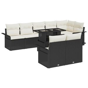 vidaXL Tuin Sofa Set met kussen 9 pcs Zwart Poly riet