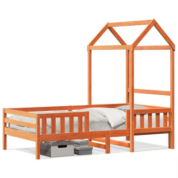 vidaXL Bedframe met huisje massief grenenhout wasbruin 100x200 cm