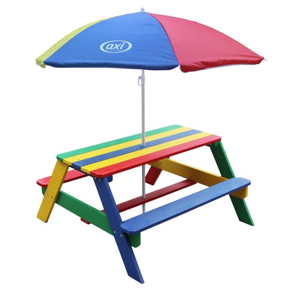 AXI Kinderpicknicktafel Nick met parasol regenboogkleurig