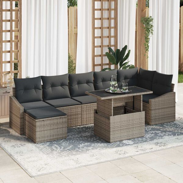 vidaXL Tuin Sofa Set 8 pcs Grijs Poly Rattan en Poedergecoat Staal