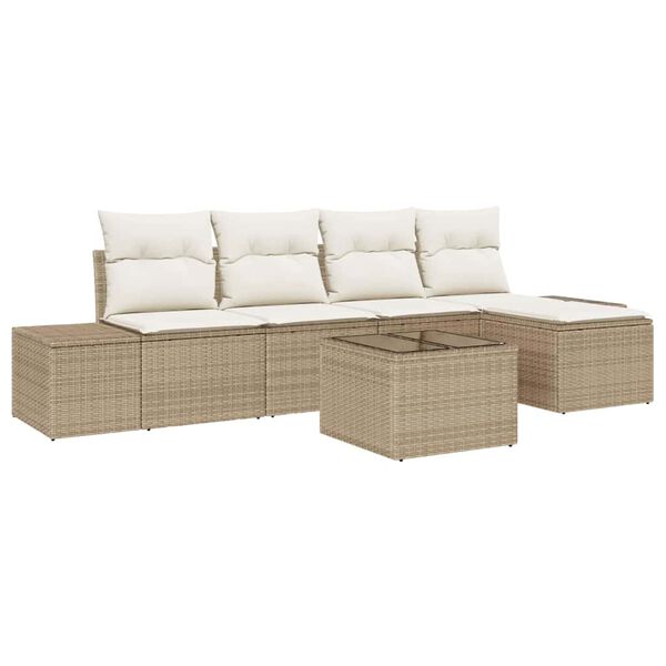 vidaXL Tuin Sofa Set met kussen 6 pcs Beige poly rattan