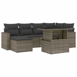 vidaXL 7-delige Loungeset met kussens poly rattan grijs