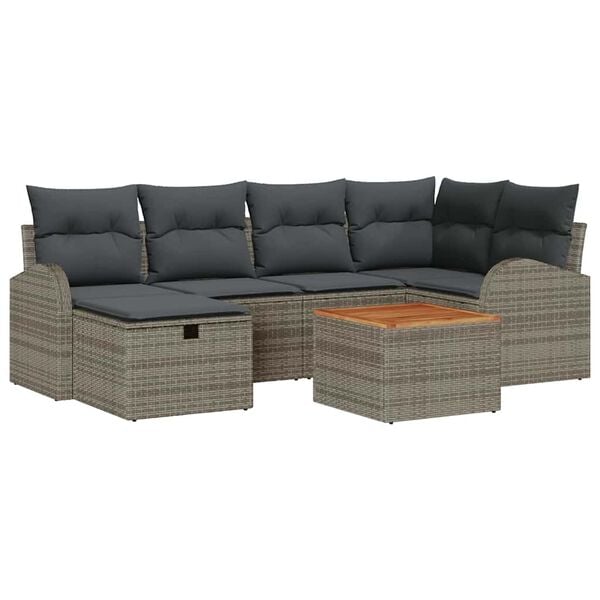 vidaXL Tuin Sofa Set met kussen met opslag 7 pcs Grijs Poly riet