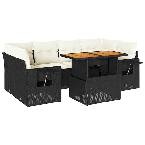 vidaXL 7-delige Loungeset met kussens poly rattan zwart