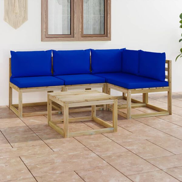 vidaXL 5-delige Loungeset met blauwe kussens