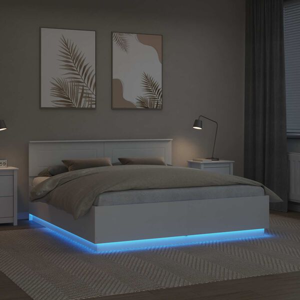 vidaXL Bedframe met LED-striplichten Wit 180 x 200 cm Bewerkt hout