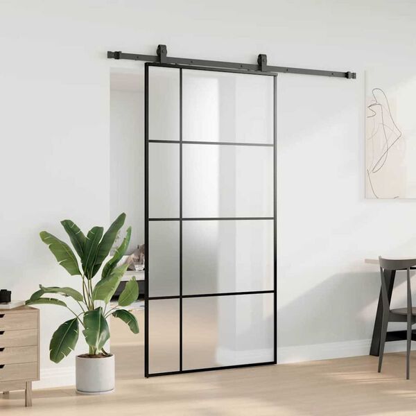 vidaXL Schuifdeur met beslagset 102,5x205 cm ESG glas zwart