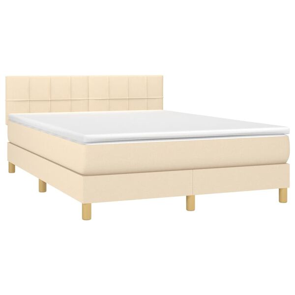 vidaXL Boxspring met matras stof cr&egrave;mekleurig 140x200 cm