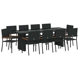 vidaXL Tuin eettafelset 11 st Zwart poly rattan