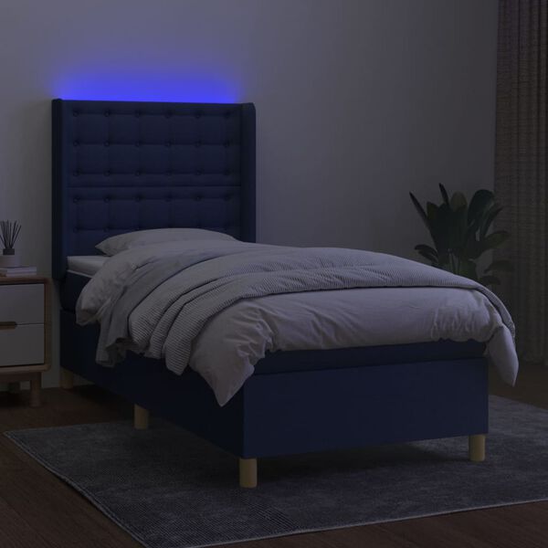 vidaXL Boxspring met matras en LED stof blauw 80x200 cm