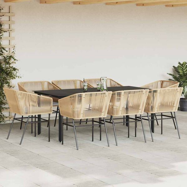 vidaXL 9-delige Tuinset met kussens poly rattan glas bruin