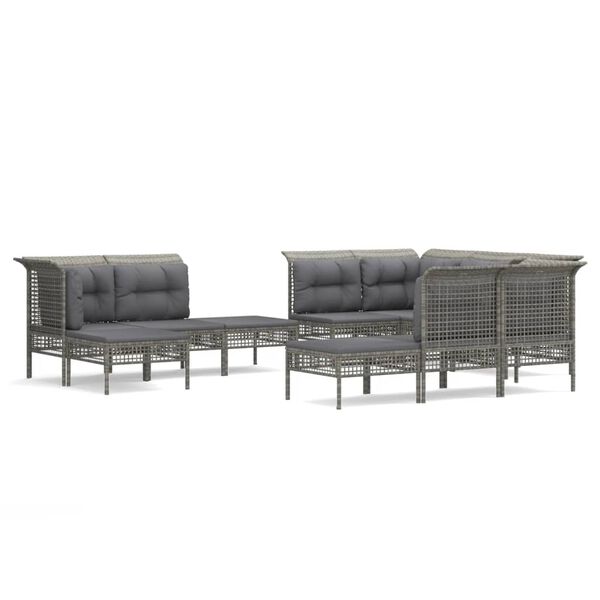 vidaXL 11-delige Loungeset met kussens poly rattan grijs