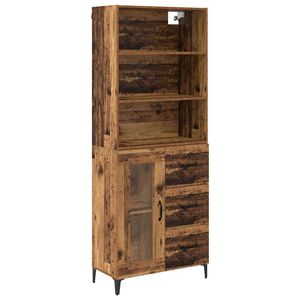 vidaXL Hoge kast met lade Oud Hout 69,5 x 34 x 180 cm Bewerkt hout