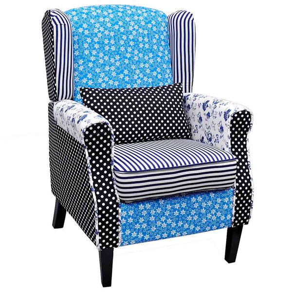 vidaXL Fauteuil met patchwork stof blauw/grijs