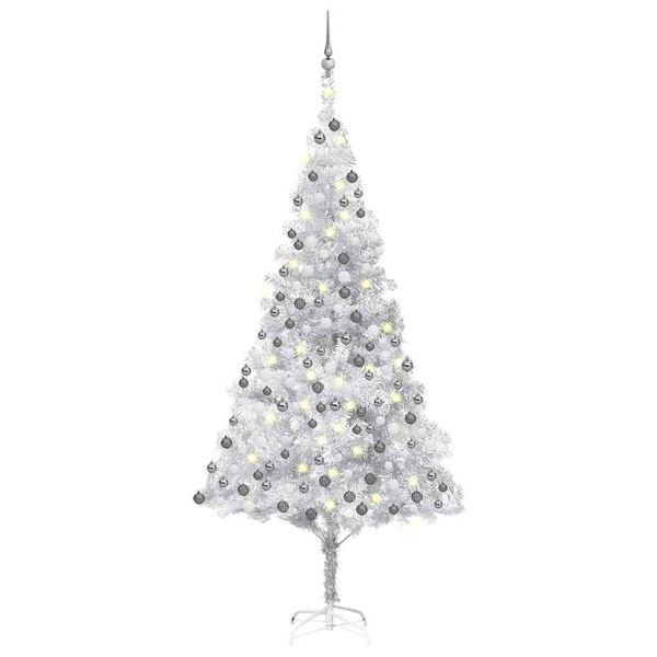 vidaXL Kunstkerstboom met verlichting en kerstballen 240 cm PET zilver