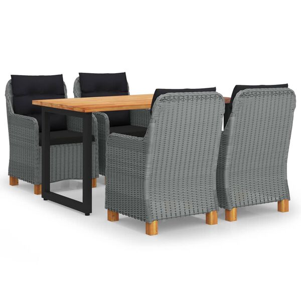 vidaXL 5-delige Tuinset met kussens poly rattan lichtgrijs