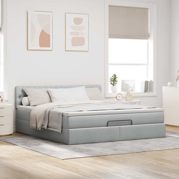 vidaXL Ottoman bed met matras 180x200cm stof lichtgrijs