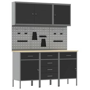 vidaXL Werk kast met lade 8 st Zwart en Grijs Engineered hout en staal