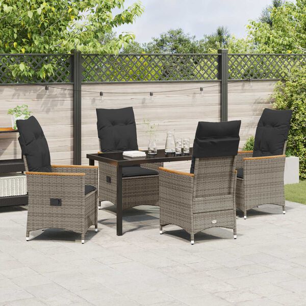 vidaXL Tuin eettafelset met kussen 5 pcs Grijs poly rattan