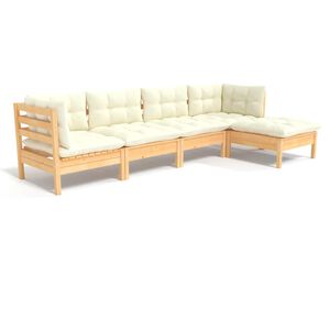 vidaXL 5-delige Loungeset met cr&egrave;mekleurige kussens grenenhout