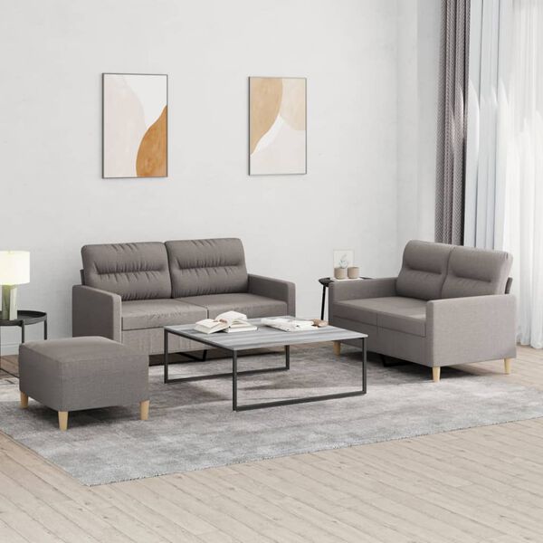 vidaXL 3-delige Loungeset met kussens stof taupe