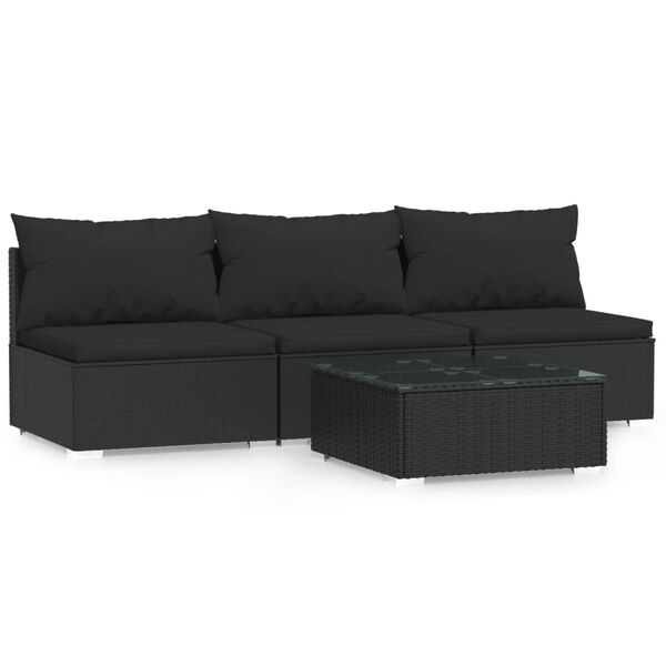 vidaXL 4-delige Loungeset met kussens poly rattan zwart