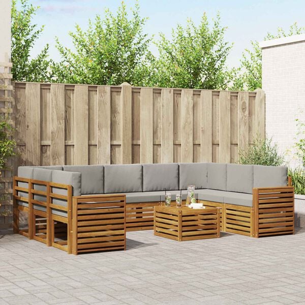 vidaXL Sofa-Sets 10 pcs Natuurlijk en Lichtgrijs Massief Acaciahout