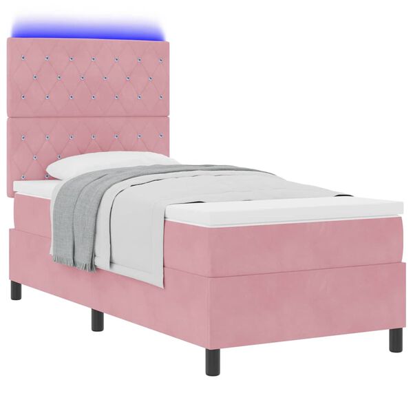 vidaXL LED Box Spring Bed met matras Roze 100 x 200 cm Stof