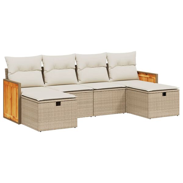 vidaXL 6-delige Loungeset met kussens poly rattan beige
