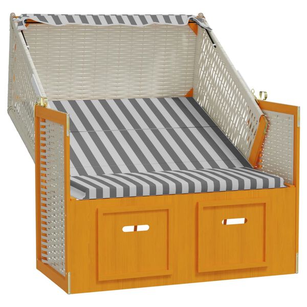 vidaXL Strandstoel met luifel poly rattan en massief hout wit en grijs