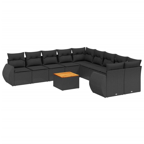 vidaXL 11-delige Loungeset met kussens poly rattan zwart