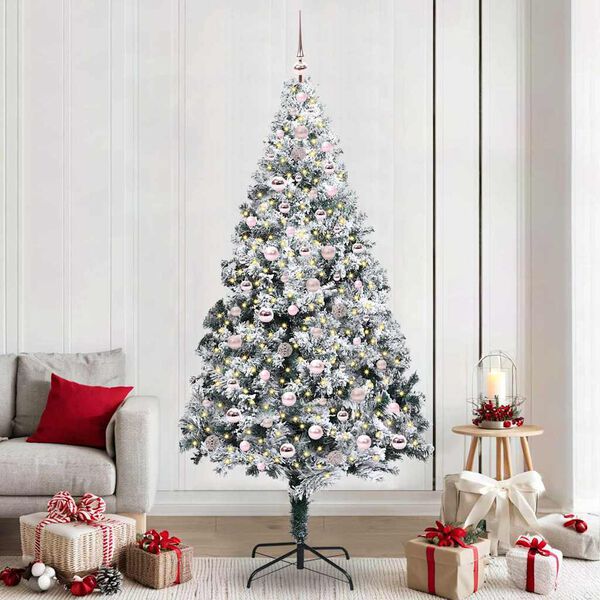 vidaXL Kunstkerstboom met 300 LED Wit 240 cm PVC en Staal en Kunststof