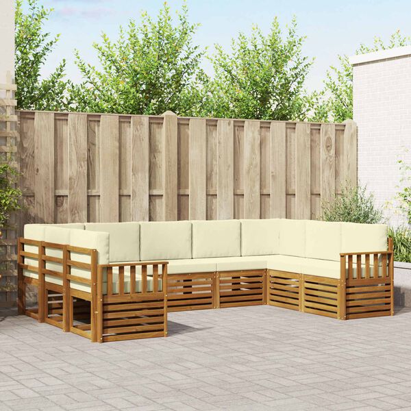 vidaXL Hoekbank Set 9 pcs Natuurlijk en Cr&egrave;me Massief Acaciahout