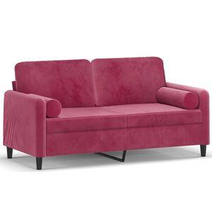 vidaXL Tweezitsbank met sierkussens 140 cm fluweel wijnrood