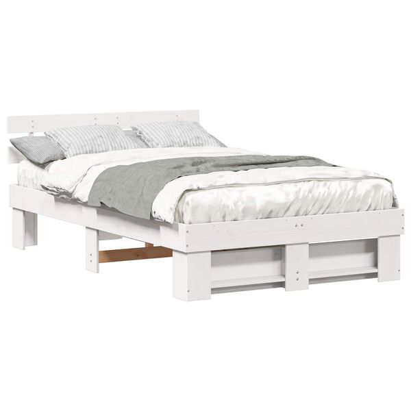 vidaXL Bedframe met hoofdeinde Wit 120 x 190 cm Massief grenenhout