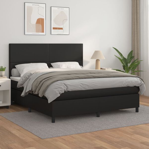 vidaXL Boxspring met matras kunstleer zwart 160x200 cm