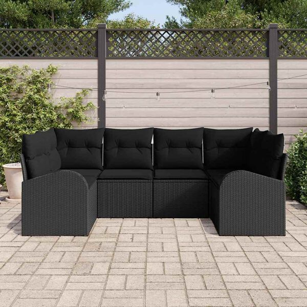vidaXL Tuinbankenset met kussen met opslag 6 pcs Zwart poly rattan