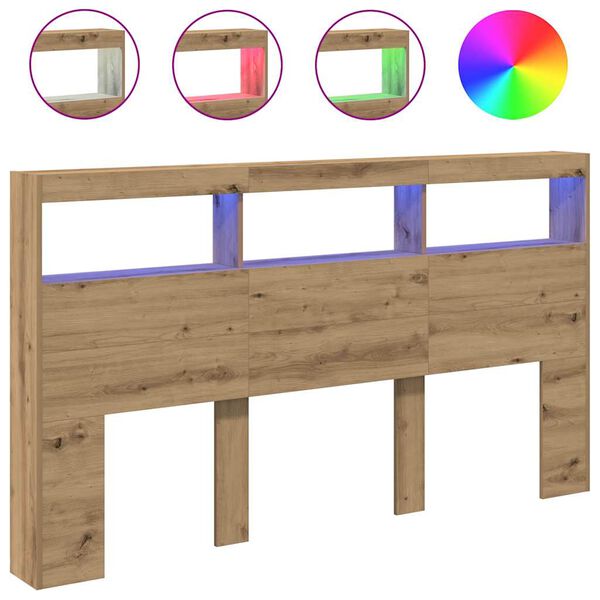 vidaXL Hoofdbordkast met LED artisan 180x17x102 cm eikenkleurig