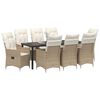 vidaXL Tuin eettafelset met kussen 9 pcs Beige poly rattan