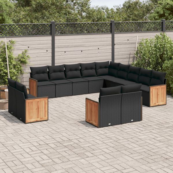 vidaXL 13-delige Loungeset met kussens poly rattan zwart