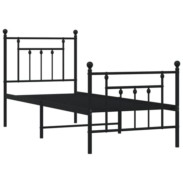 vidaXL Bedframe met hoofd- en voeteneinde metaal zwart 75x190 cm