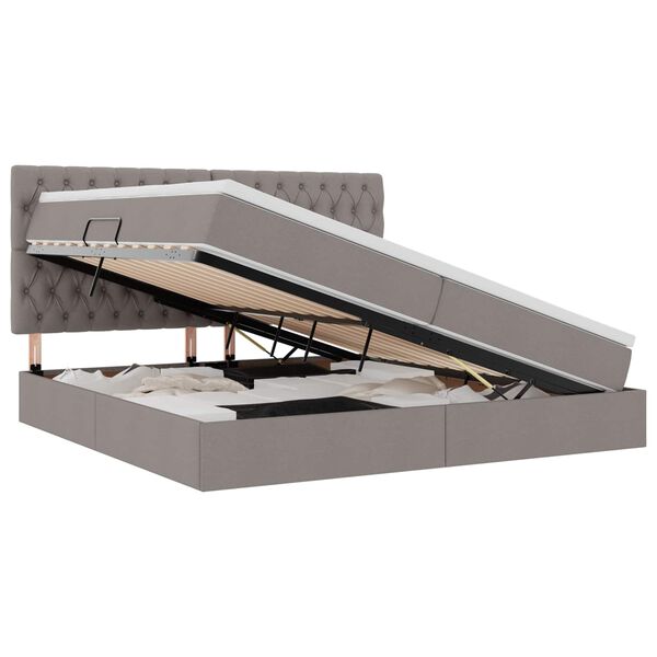 vidaXL Opbergbed met LED met matras Taupe 200 x 200 cm Polyester